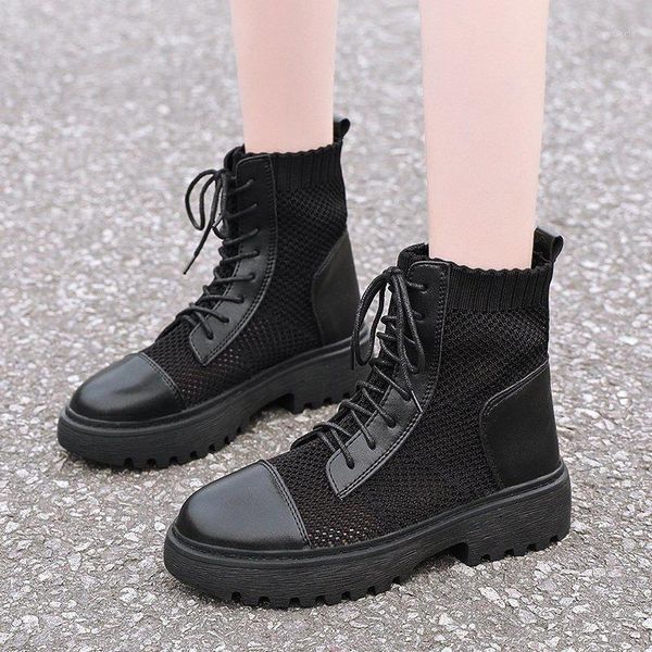 

boots women thick-heeled thin mesh mesh breathable thick-soled short boots spring character women's shoes q11-041, Black