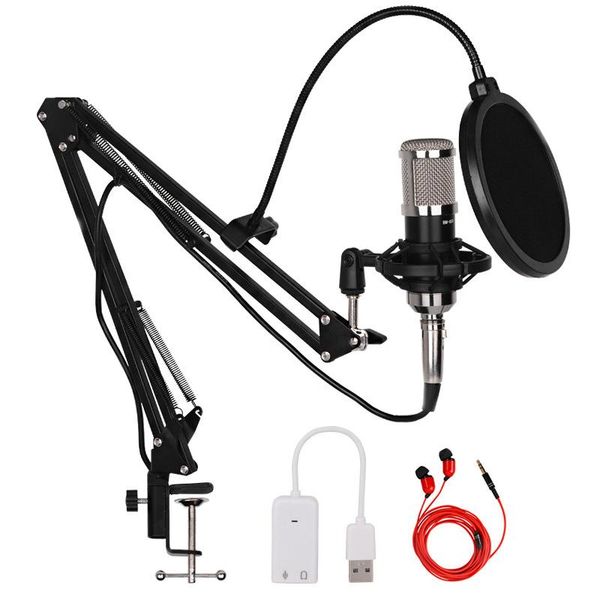 

bm800 microphone, 360Â° universal deskbedside cantilever bracket anchor live broadcast condenser microphone set black