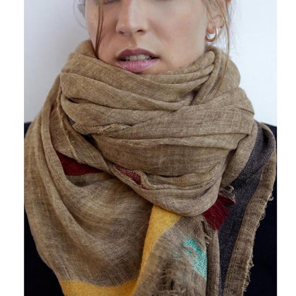 

brand wool scarf women patchwork winter soft think shawls ladies girls tassel large blanket brown, Blue;gray