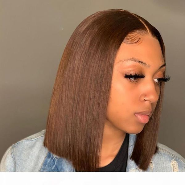 

brown middle part 13x4 lace part wig natural hairline average cap size silky straight wig for black women with baby hair, Black;brown