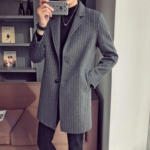 

2020 brand clothing men's spring stripe business woolen overcoat/male slim fit leisure business coat plus size 5xl, Tan;black