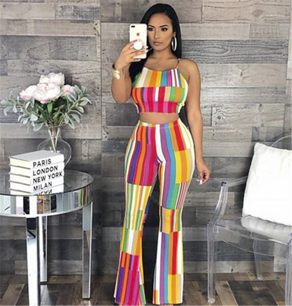 

halter lace up summer style 2pcs suits designer female casual nightclub party tracksuit outfits rainbow striped print women set fashion, Gray