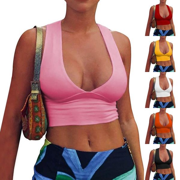 

gym clothing bra without frame women's v-neck back hollow out tight sleeveless tank exposed umbilical cord sports for women, White;black