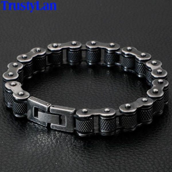 

link, chain retro heavy stainless steel motorcycle men bracelet male 13mm wide friends mens bracelets & bangles hip-hop jewelry, Black