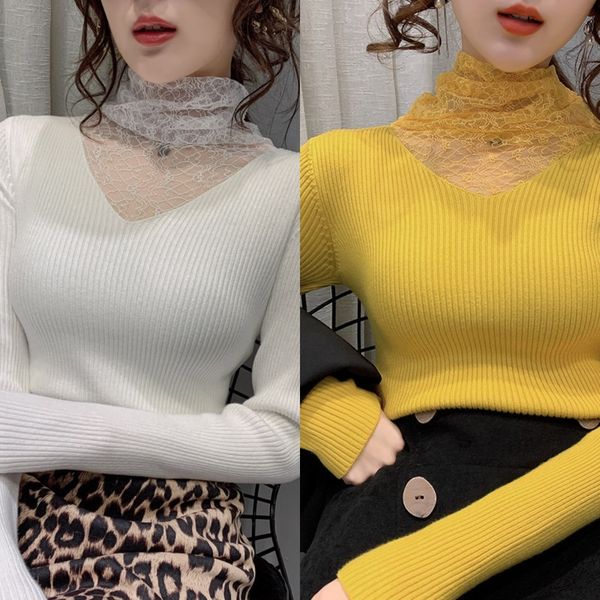 

mn9a8 женские top keido подходят осенью дно 2020 новый шнурок свая воротник свитера sweaterlace sweaterhigh шею вязаные top с зимой слоя sli, White;black