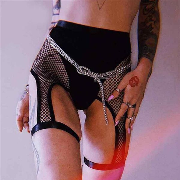 

summer womens gothic hip punk jogger mesh fish net shorts elastic see through high waist lace hollow out shorts, White;black