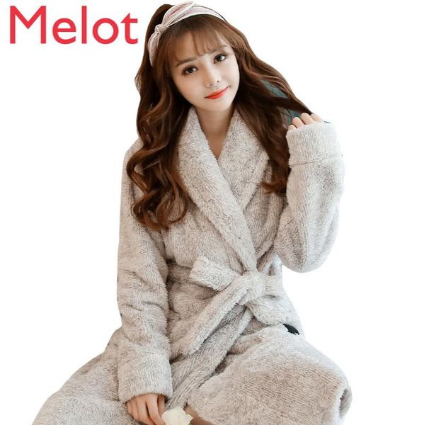 

towel simple european high-end winter mid-length coral fleece bath bathrobe thickened cute sweet thermal wearable