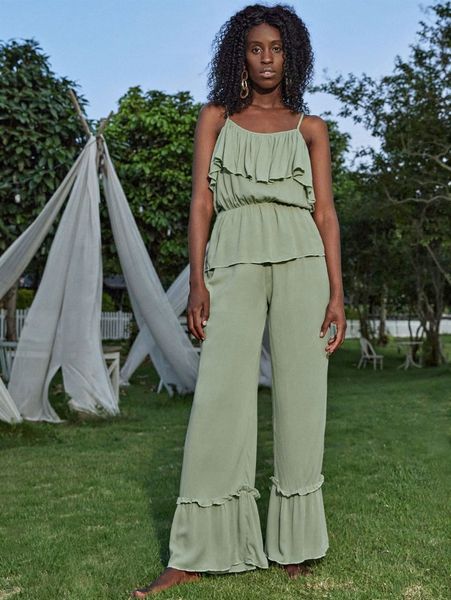 

ruffle hem wide leg pants f4n8#, Black;white