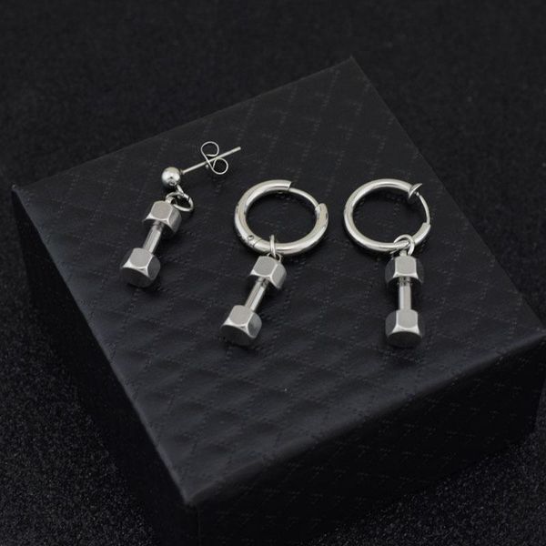

kpop retro punk stainless steel dumbbell earrings ear clips korean idol couple hip hop street shooting wild gift bt-769, Golden;silver