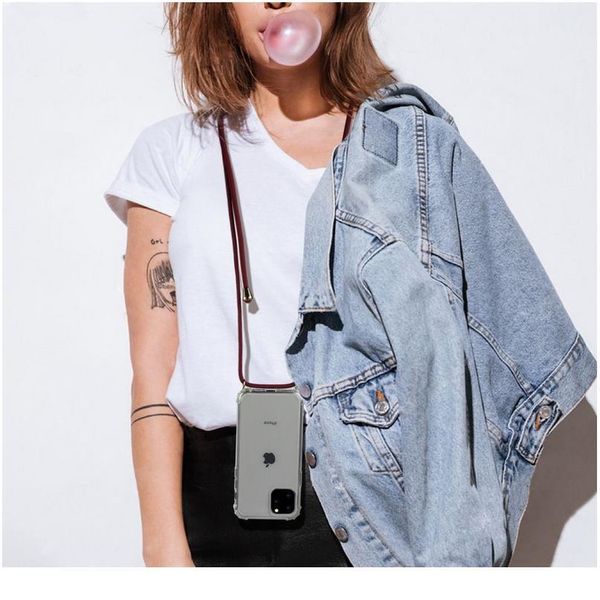 

strap cord chain transparent phone case for iphone 11 11 pro xs max xr x 7 8 6 6s plus carry jlljwv