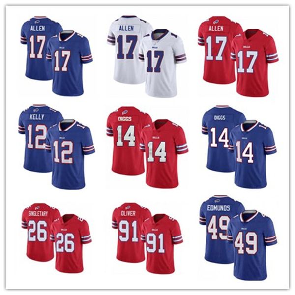 

mens buffalo bill 17 josh allen 14 stefon diggs 91 oliver stitched 49 tremaine edmunds 12 jim kelly 26 devin singletary football jerseys, Black;red