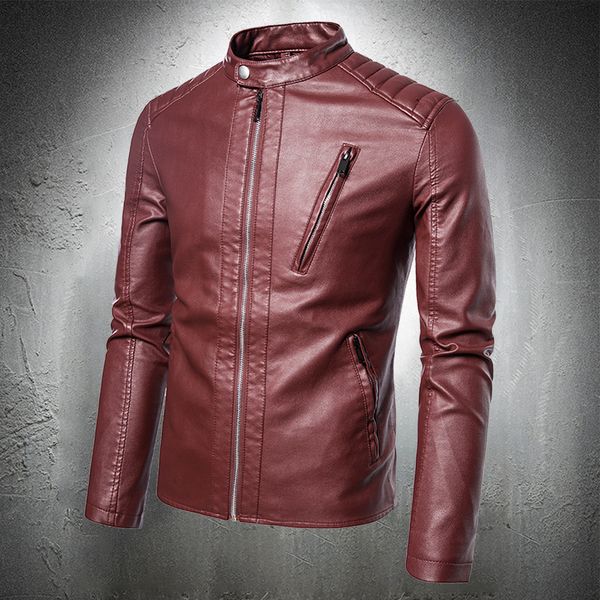 

2021 new autumn pu slim fit motor jacket leather fashion clothing men smart coat thin hdrk, Black