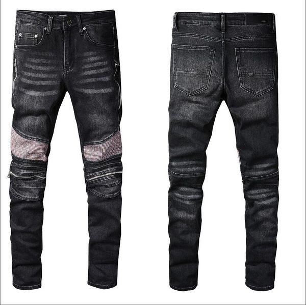 Herren Designer-Jeans Star High Elastics Distressed Ripped Slim Fit Motorrad Biker Denim für Herrenmode Schwarze Hose#029