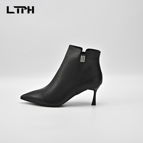 

lpth мода сапоги 2020autumn и зимой первый слой со сторона коровьей молнией все соответствует сплошному цвету шпильки отметили высокие каблу, Black