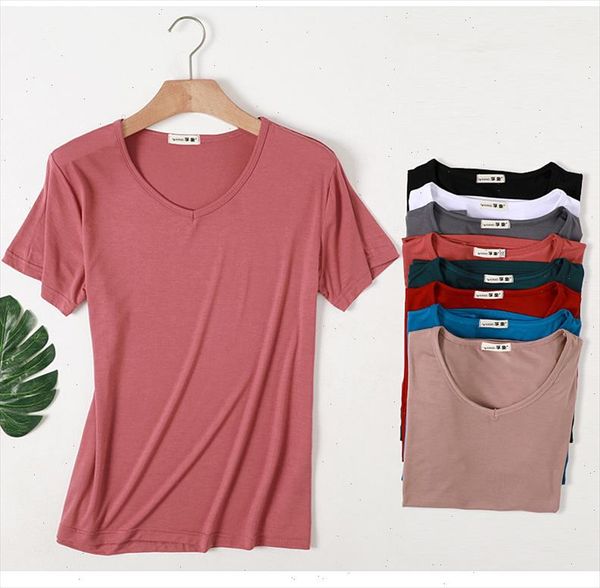 

2021 selling v neck cotton basic t shirt women plain simple t shirt for women short sleeve female tshirts tees, White
