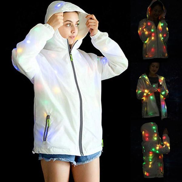 

women men waterproof led glowing jackets coat hooded costume light up for party fs99, Black;brown
