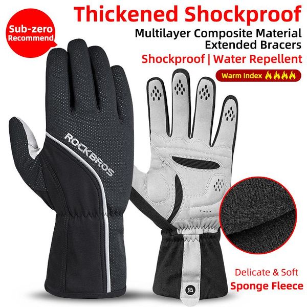 

rockbros 40 degree winter cycling gloves thermal waterproof windproof mtb bike gloves for skiing hiking snowmobile motorcycle wmtdvr, Black