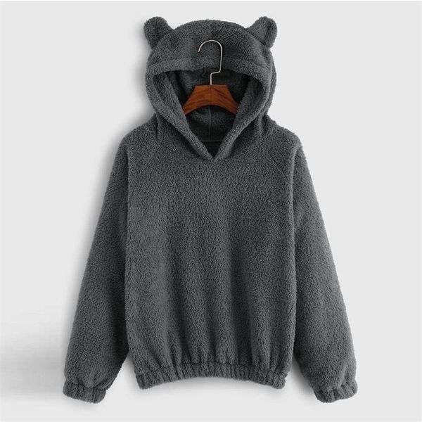 

zuolunouba casual flannel coat drop-shoulder soft hooded gray hoodies women sweatshirt winter keep warm coral fleece pullovers y200915, Black