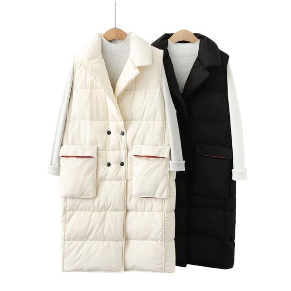 

women's vests puwd casual woman beige oversized thick long down vest autumn winter fashion ladies warm outwear female loose pocket jack, Black;white