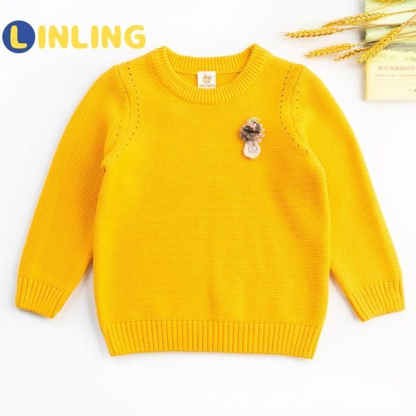 

pullover linling casual autumn solid pink yellow girls o-neck sweaters sweater kids for winter knitted bottoming p3861, Blue