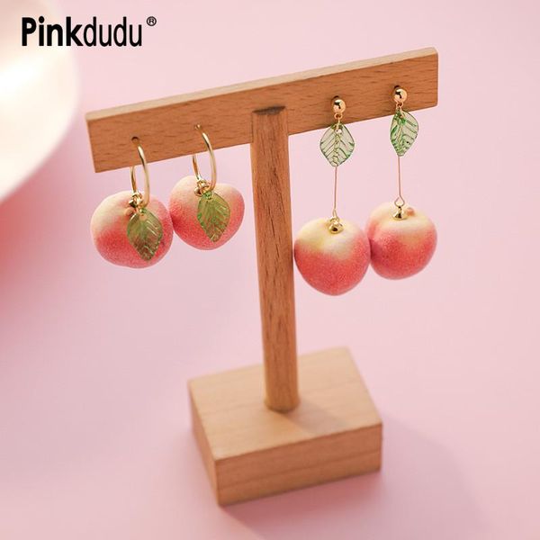 

dangle & chandelier pinkdudu fashion simulation pink peach drop earrings girl cute romantic acrylic sweet fruit for women jewelry pd214, Silver
