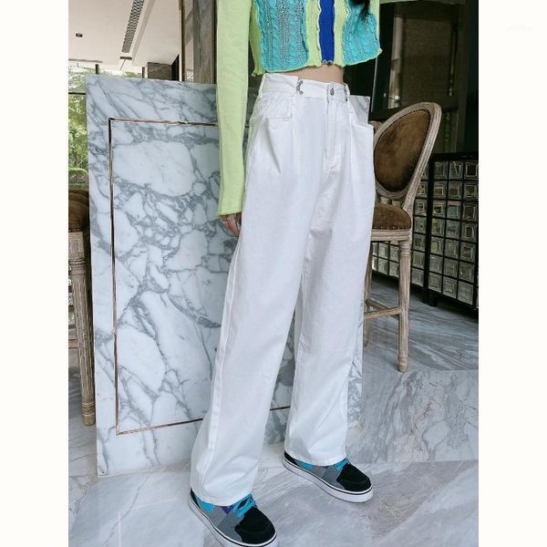 

young white trousers loose high waisted casual women's summer 2020 thin vertical feeling wide leg straight pants1, Black;white