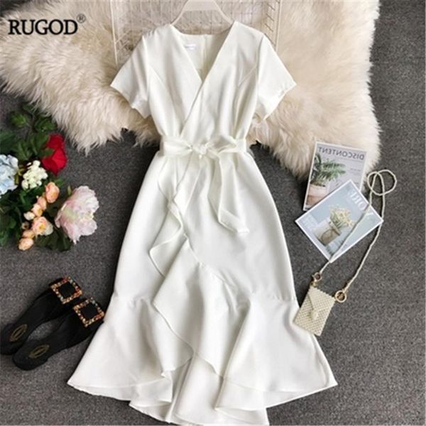 

rugod elegant belt tied women dress maxi short sleeves mermaid dress fishtail vintage chic charming loose modis femme vestido, White;black
