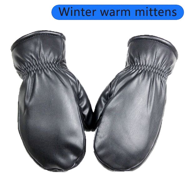 

men' faux leather fingerless gloves loose style fake fur lining winter thicken warm outdoor waterproof windproof mittens, Blue;gray