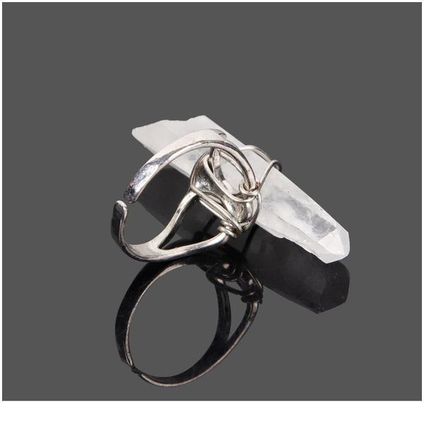 

natural stone silver-color wire wrap women rings irregular natural rock crystal resizable ring fashion finger ring jewel jlleen, Black
