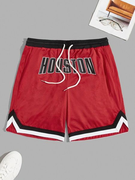 

men letter graphic drawstring waist mesh shorts r47f#, Black