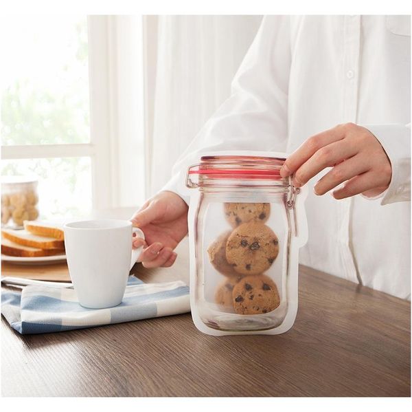 

500pcs reusable food storage zipper bags mason jar shape snacks airtight seal food saver leak-proof bags kitchen org jllyut sinabag