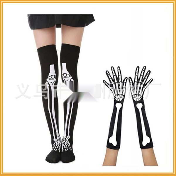 

ayhlk skeleton halloween silk socks and gloves popular gloves silk stockings set ghost festival horror skull printed skeleton socks wjben