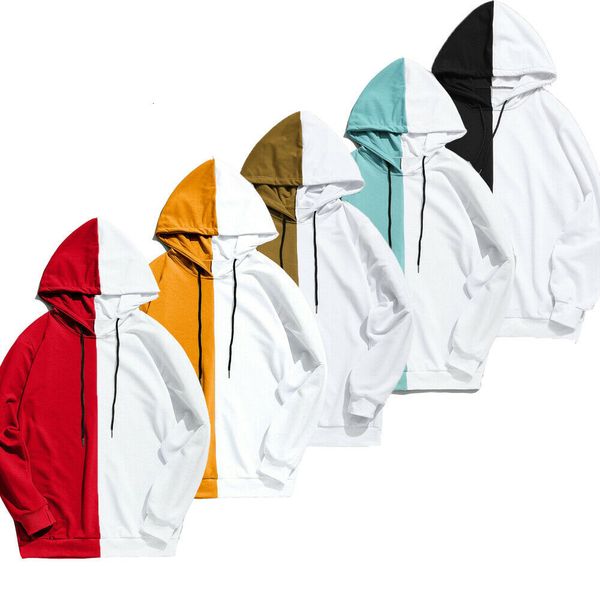 

new men's color blocking hoodies cotton long sleeve symmetrical pattern hooded shirt jumper loose streetwear sweatshirt, Black