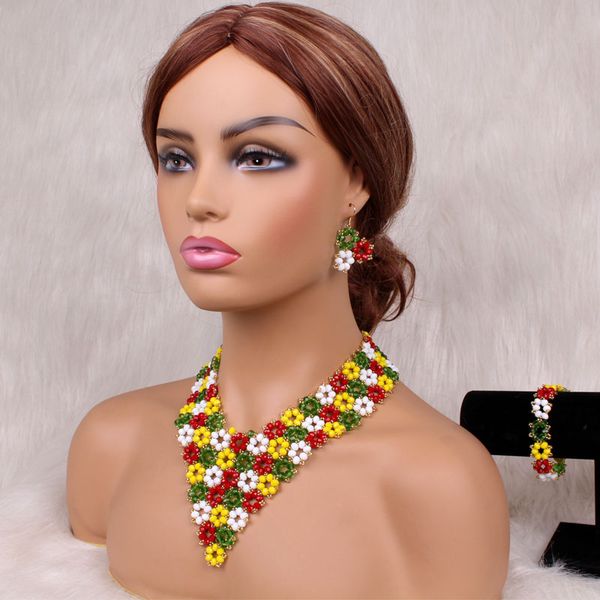 

dudo african jewelry set colorful crystal necklace sets for women with bracelet earrings dubai jewellery set 2020, Silver