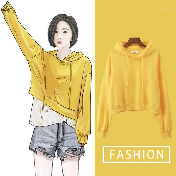 

xs- 2019 new arrival spring autumn women solid color short hoodies girl streetwear trend fashion casual girls hooded sweatshirt1, Black