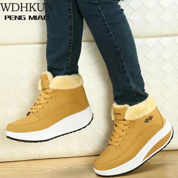 

зима женский плюс velvet распашной обуви снег сапоги на платформе женщина термических хлопок-проложенной обувь flat ботильоны, Black