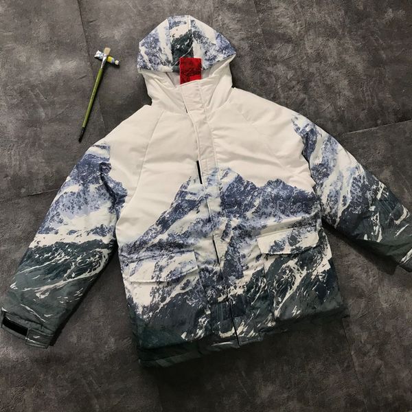 

fashion gradient snow mountain ink painting hooded down jacket lovers loose shoulder jacket thick warm autumn and winter jacket y10, Black