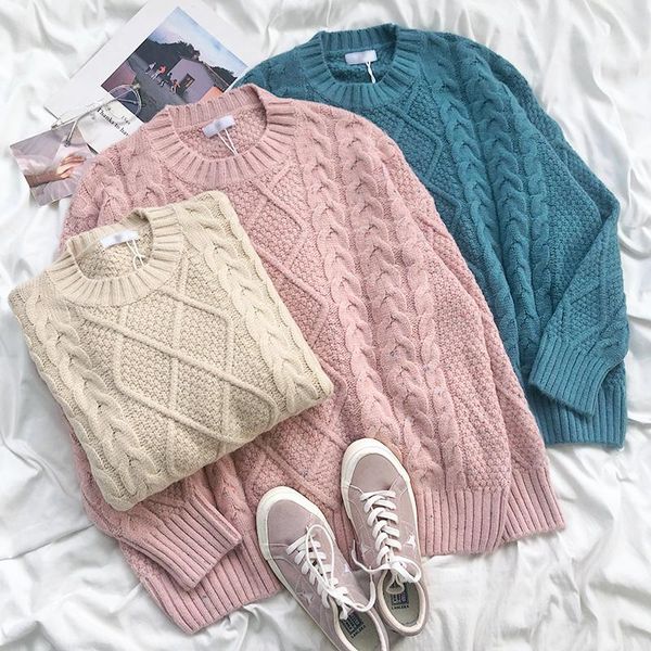 

autumn winter pullover women o-neck knitted sweater 2021 long sleeve loose warm jumpers female korean style, White;black