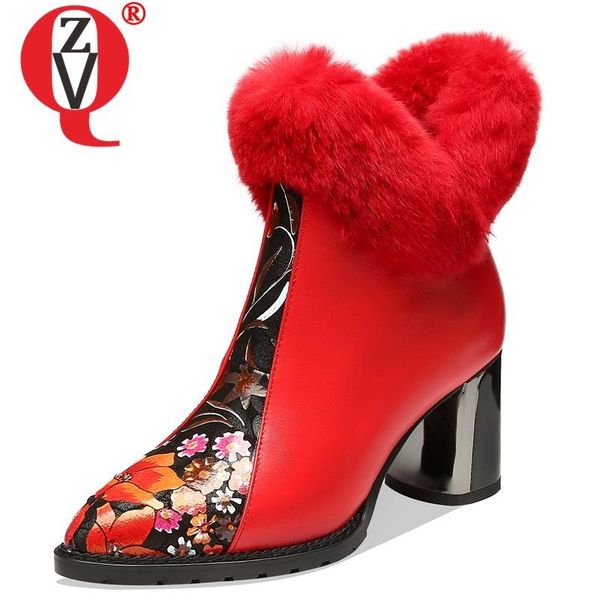 

boots zvq winter fashion ankle outside high heels pointed toe genuine leather zip women shoes drop size 33-40, Black