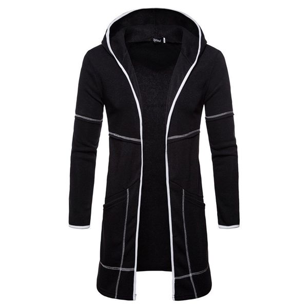 Mens de algodão com capuz Cardigan bolso moda retalhos outono inverno quente roupas longas casual casaco de malha desconto de envio 201104