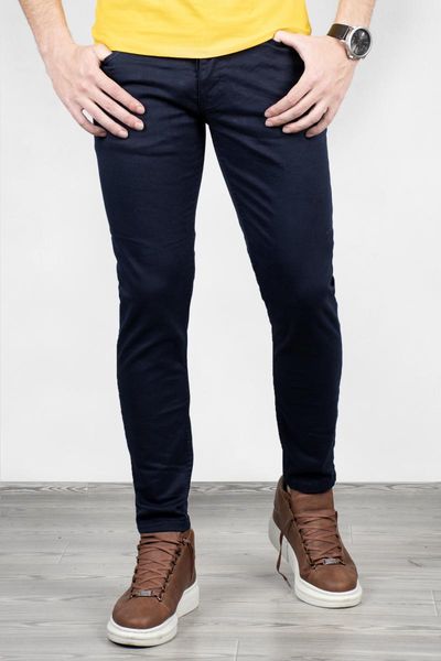 

men's jeans deepsea five pocket lycra button narrow trotting pants 2005757, Blue