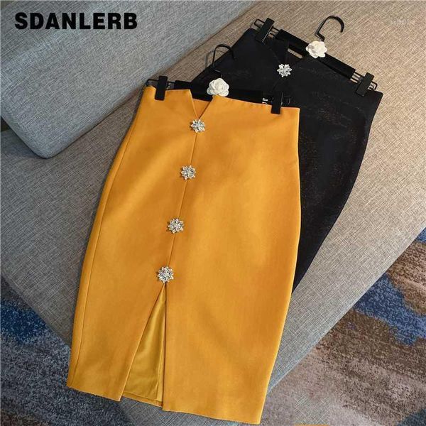 

hip skirt for women 2020 spring retro temperment man-made diamond one step slit high-waisted skirt office lady's skirts1, Black