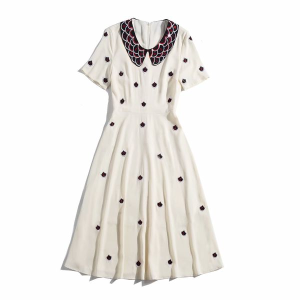 

2020 весна лето с коротким рукавом нагрудные neck печати вышивка милан runway костюмам платье бренда платье same style 2020-1.12-2, Black