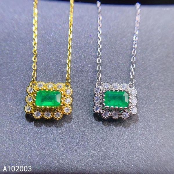 

kjjeaxcmy fine jewelry 925 sterling silver inlaid natural gemstone emerald female pendant necklace support test1