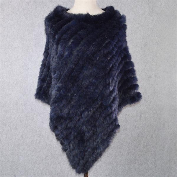 

women shawl natural knitted poncho scarf fashion real rabbit fur pashmina y201007, Blue;gray