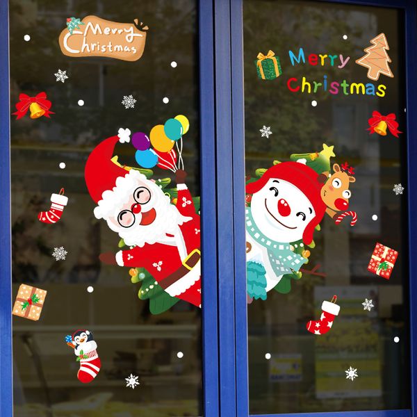 

year's decorations glass day door stickers new setting christmas tree santa claus shop window decals