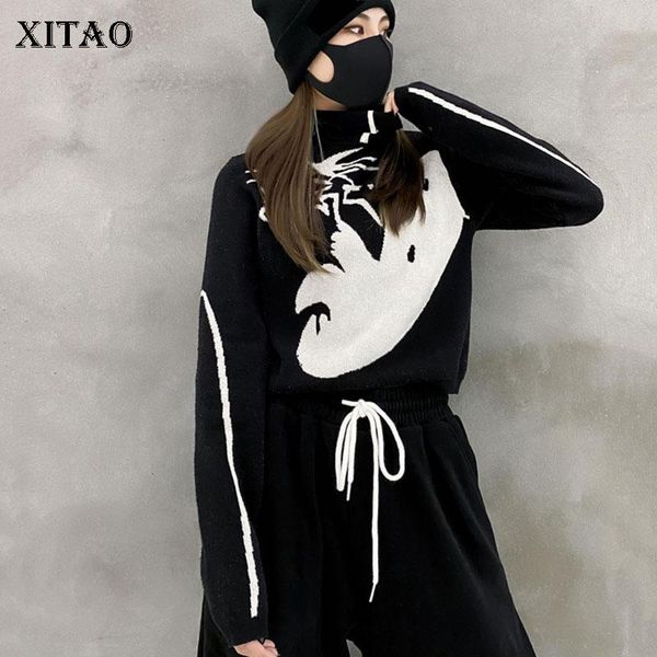 

xitao pattern knitted pullover sweater women 2021 winter casual fashion new style temperament all match women clothes dzl2341, White;black