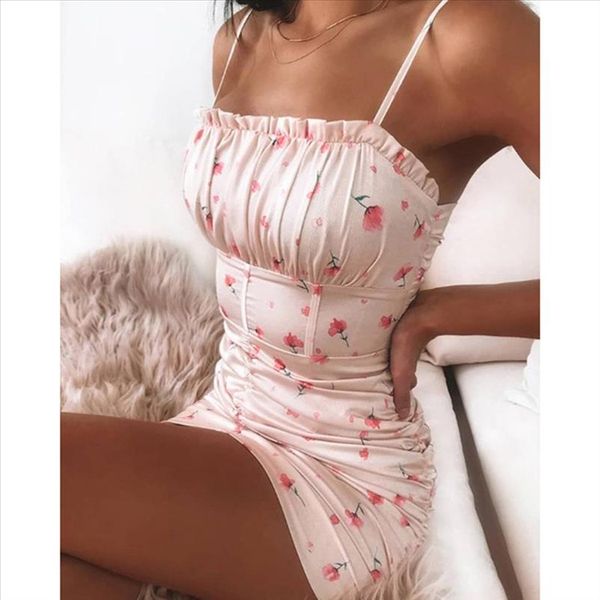 

2021 summer bodycon dress women strap floral print mini dress backless ruffle slim party club short vestidos dropshipping, Black;gray