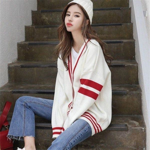 

2021 new long cardigan vintaged female loose knitted woman's sweater ladies fashion fall jacket high street girl qfk8, White;black