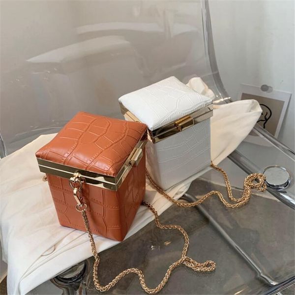 

fashion box bags chain crossbody bag womens stone pattern shoulder bag 5 colors for choose messenger bag